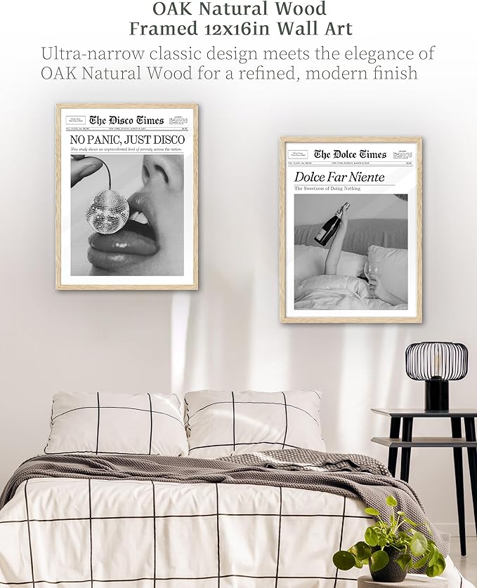 iHery Dolce Far Niente Framed Trendy NewsPaper Wall Art, Natural OAK Wood 12x16in Canvas Wall Art Bedroom,The Sweetness of Doing Nothing Print,La Dolce Vita Home Decor For Living Room Dorm 1Pack
