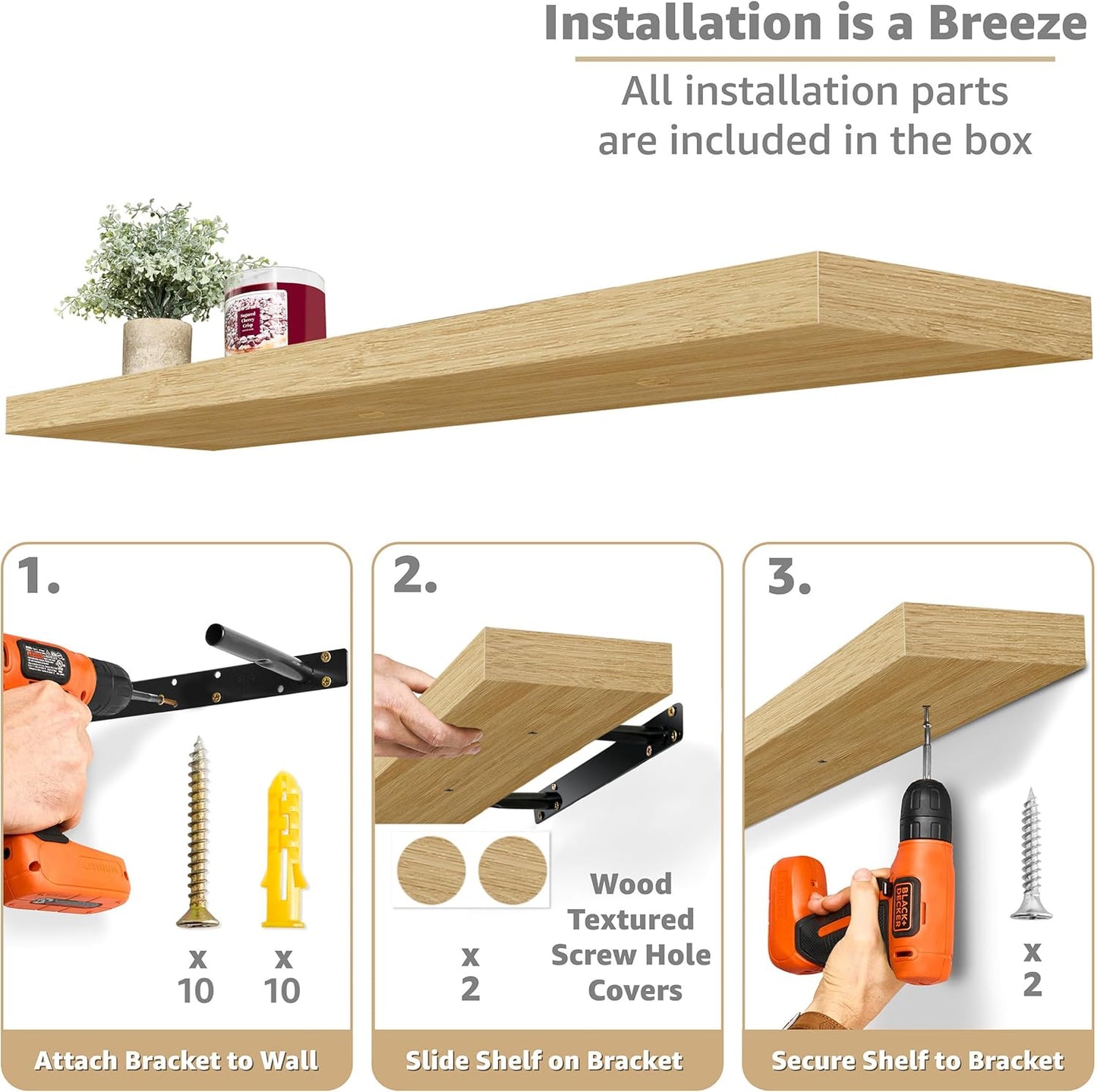 Sorbus Floating Shelves for Wall - 35 Inch Long Bathroom Shelves, Wall Decor for Bedroom, Kitchen, Living Room & Book Storage - Mounted Floating Shelf with Invisible Brackets (Maple Wood, 2 Pack)