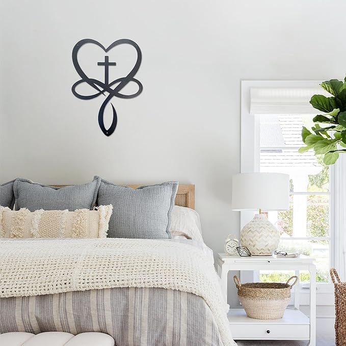 Metal Infinity Heart Cross Wall Decor, Unique Cross Decorative Wall Art, Heart And Love Sign Wall Plaques, Love Gift For Adult Home Wedding, Decor Room Bedroom Living Room Decoration（Black Iron Vein)