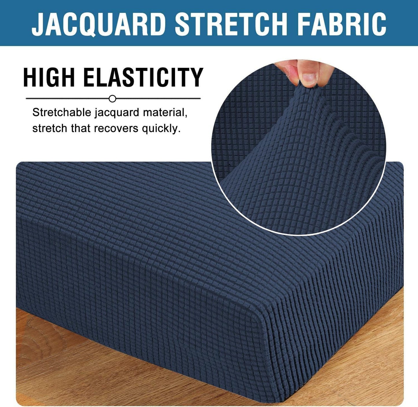 H.VERSAILTEX Super Stretch Individual Chaise Cover Sectional Couch Covers for L Shaped Sofa Both Left/Right Featuring Thick Jacquard Textured Twill Fabric (1 Piece Chaise Cover, Navy)
