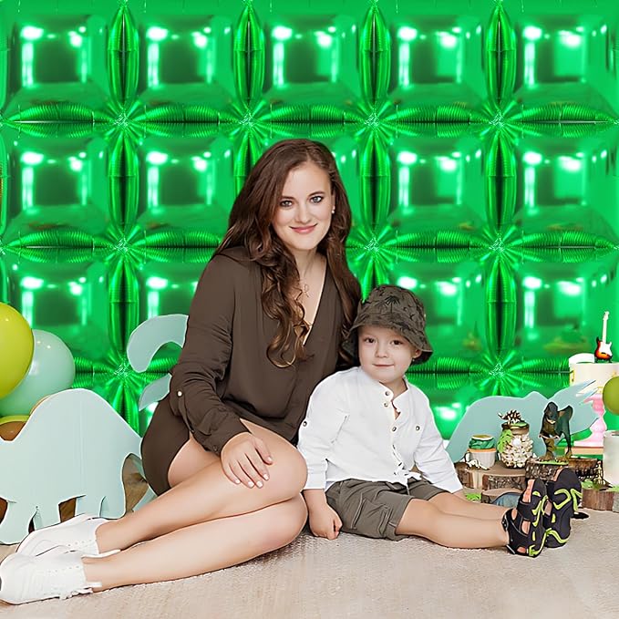 NISOCY 25PCS Green Square Foil Balloons Wall Backdrop Double Sided Green Christmas Balloons Tunnel Arch Kit for Baby Shower Birthday Anniversary Summer Party Decoration