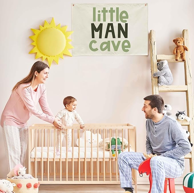Little Man Canvas Banner-Nursery Wall Decor Hanging Rectangular Flag Sign Art for Boy Kids Teen,Bedroom Reading Room Playroom Decor,Baby Present Shower Birthday Christmas Gift
