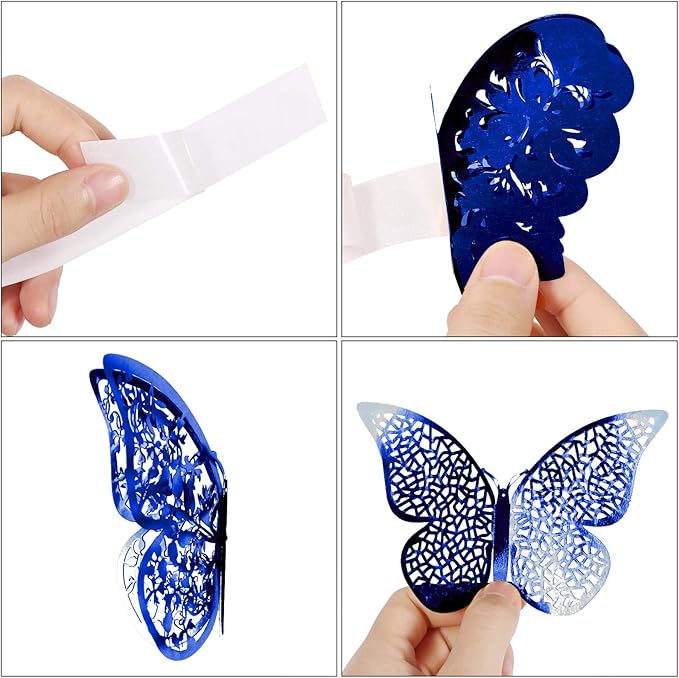 Bememo 72 Pieces 3D Butterfly Wall Decals Sticker Decal Wall Decor Art Decorative Sticker 3 Sizes for Room Offices Bedroom Bathroom Living Room Decor(Sapphire Blue)