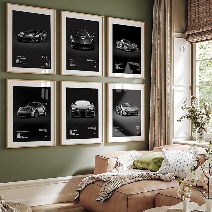 CSLGQGV Car Poster Vintage Racing Car Wall Art Supercar Canvas Prints Painting For Men Room Pictures Guys Dorm Room Aesthetics Decor Bedroom Office (Unframed,8×10inch,9pcs) black