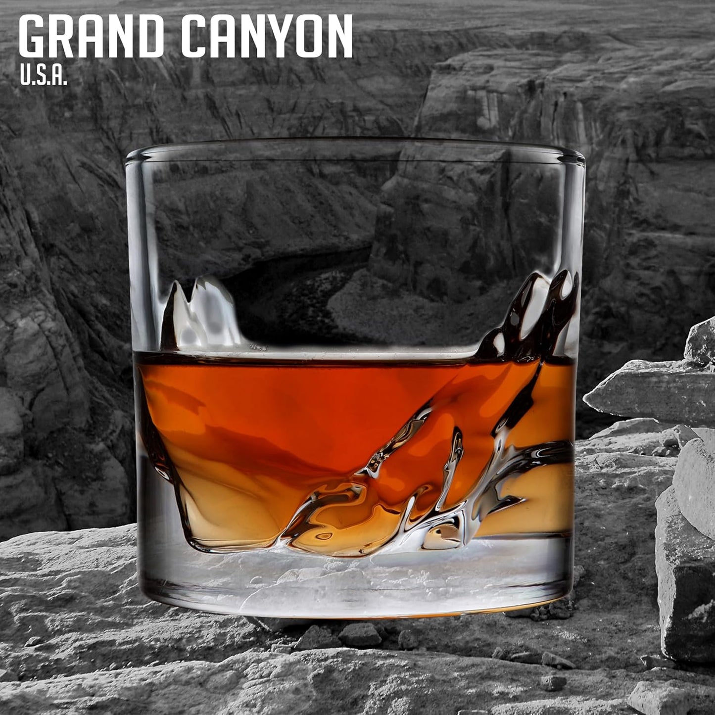 Grand Canyon Heavy Crystal Whiskey Glasses Gift Set of 4, Thick Freezable Bourbon Glass 1lb Each, Premium Whiskey Gifts for Men, Frozen Crystal Chills Cocktails, 10 oz