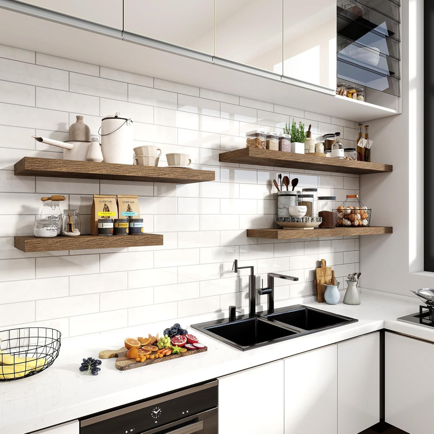 55 Inch Floating Shelves, 11.6 Inch Deep Floating Shelves for Wall, Floating Shelf with Invisible Brackets, Deep Shelves for Bathroom, Bedroom, Living Room, 1 Pack, Brown