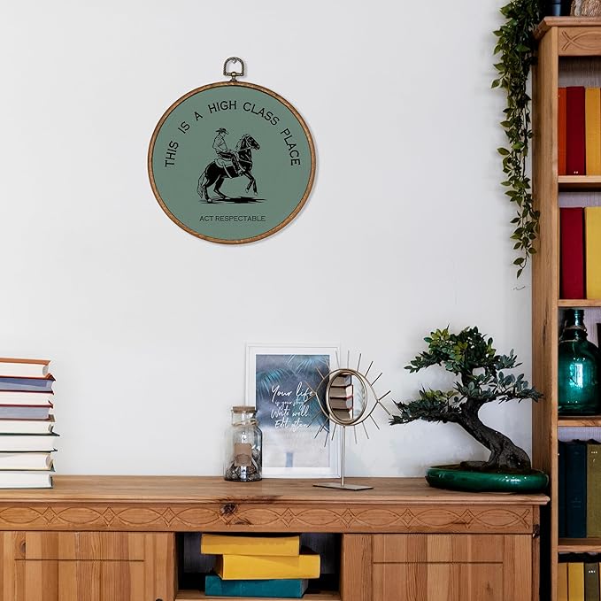 KSDUT Western Cowboy Grass Green Wall Art Decor - Preppy Trendy Southwestern Wall Art Canvas Frame Hanging Prints, Foyer Entryway Modern Round Wall Decor for Home Dorm Decorations 10"x10"
