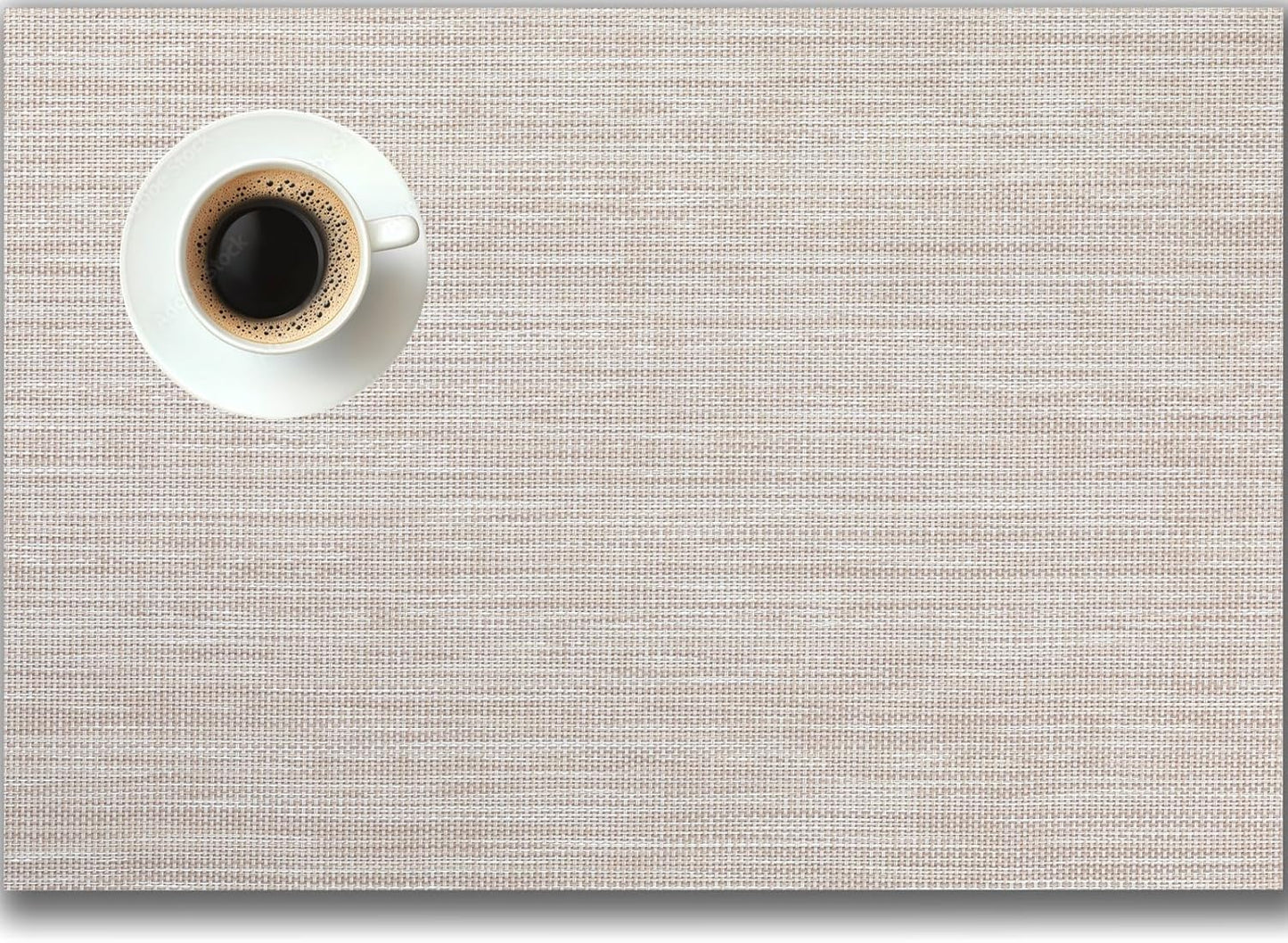 Placemats Set of 6 - Easy Clean Woven Vinyl Placemats for Dining Table, Indoor/Outdoor Place Mats, Washable PVC Table Mats（Beige）