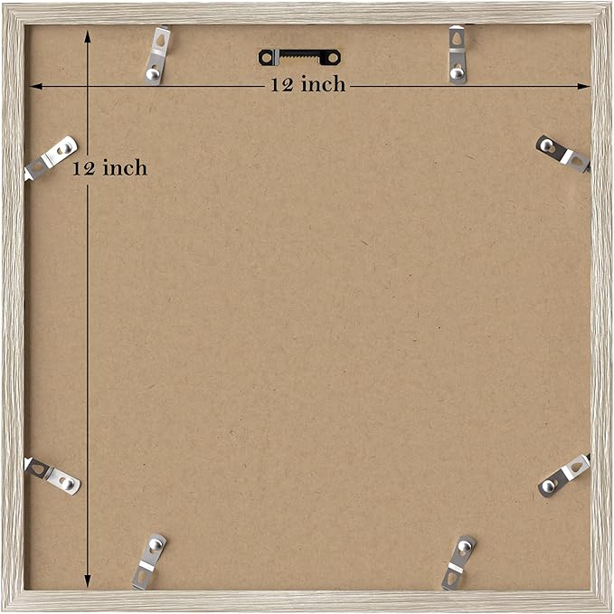 eletecpro 12x12 Picture Frames Set of 9 with Mat for 8x8 Photos or without Mat for 12x12, Square Gallery Wall Decor Collage for Picture Display, Beige Drift Wood Frame Set for Wall Hanging