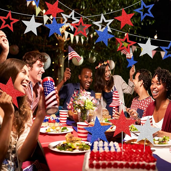 30 Pcs Large American 250th Anniversary Star Cutouts Paper Decorations 3 Sizes 6" 9.8" 10.6" Double Printed Patriotic Star Cardboard Wall Decor for Festival Graduation Party Bulletin Board Decor
