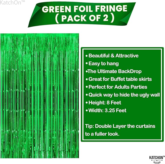 KatchOn, Green Streamers - 3.2x8 Ft, Pack of 2 | Green Backdrop for Dinosaur Birthday Decorations | Backdrop for Graduation Decorations 2026 | Door Streamers for Jungle, Safari Party Decor
