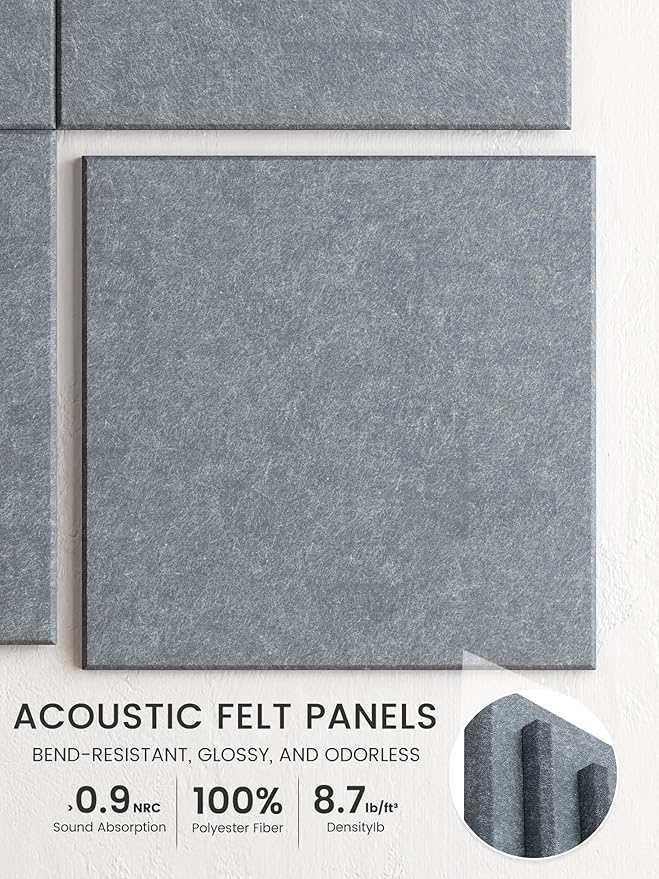 Bumusty Large Cork Board 36" x 24" Alternative - 6 Pack Felt Wall Tiles with 40 Safe Removable Adhesive Tabs, 30 Pushpins, Cork Boards for Walls Pin Board Bulletin Board Office Decor (Blue Gray)