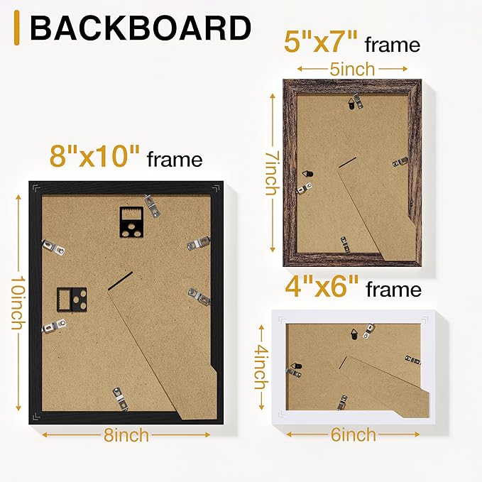 Vittanly 12 Pack Picture Frames Collage Wall Decor for Mounting or Tabletop Display, Gallery Wall Frame Set for Family, Multi Sizes Including 4pcs 8x10, 4pcs 5x7, 4pcs 4x6, Black, Brown and White