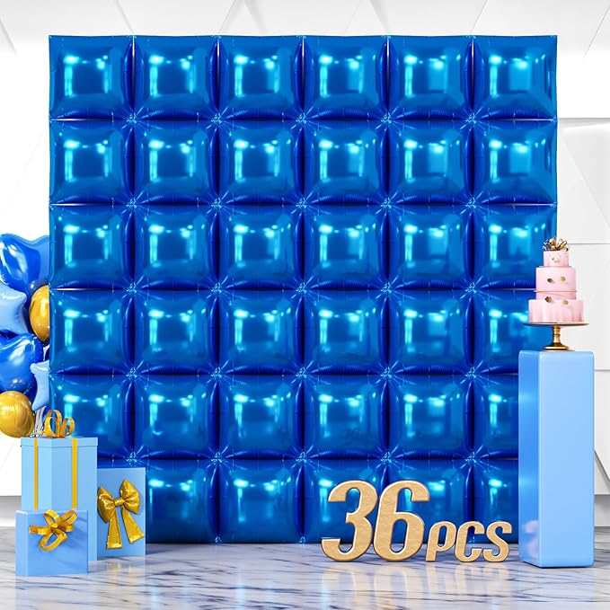 NISOCY 36PCS Blue Square Foil Balloons Wall Backdrop Double Sided Dark Blue Balloons Tunnel Arch Kit for Birthday Baby Shower Graduation Wedding Anniversary Party Decoration