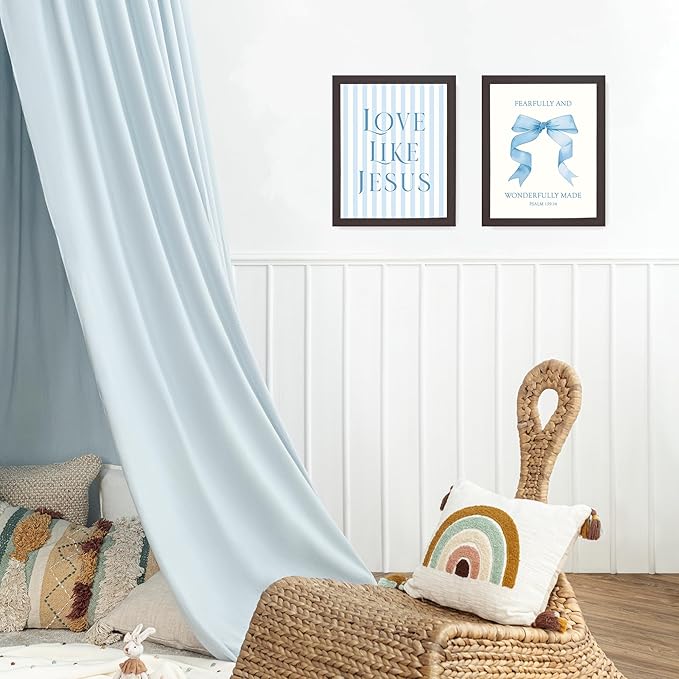 LARTSFRO Coquette Blue Bow Jesus Wall Art Decor Posters, Light Blue Bow Room Bedroom Bathroom Dorm Wall Art Decor Aesthetic for College Teen Girls Gifts, Inspirational Bible Verses Bow Wall Decor, 10x8 Inch Set of 4 Bow Pictures (DARK FRAMED)