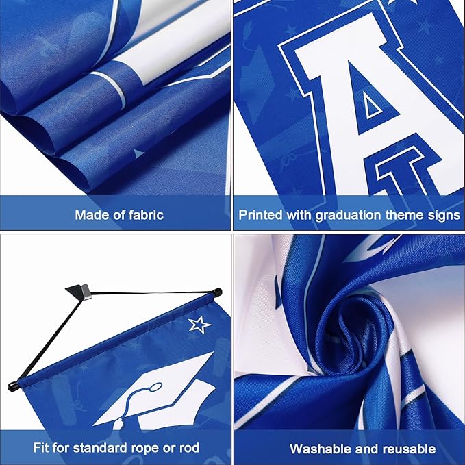 Moukeren 3 Pieces 2026 Graduation Party Decorations Graduation Porch Sign Class of 2026 Grad Hanging Porch Banner Backdrop Door Sign for Grad Party Home Door Wall Decor(Blue)