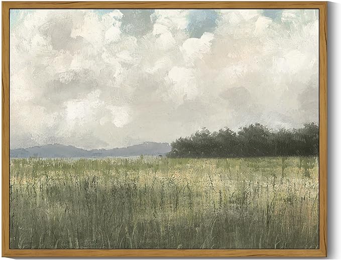 SHENIFY Vintage Landscape Framed Wall Art Country Meadow Scenery Farmhouse Decor Retro Painting for Living Room Bedroom Ready to Hang Wall Artwork - 11x14in Natural Framed