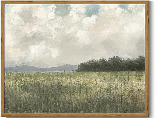 SHENIFY Vintage Landscape Framed Wall Art Country Meadow Scenery Farmhouse Decor Retro Painting for Living Room Bedroom Ready to Hang Wall Artwork - 11x14in Natural Framed