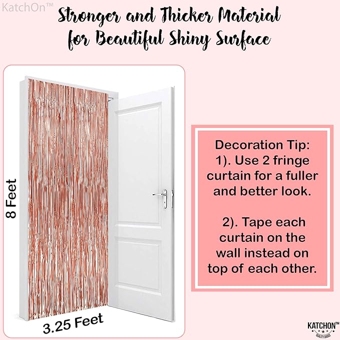 KatchOn, Rose Gold Fringe Curtain - XtraLarge 3.2x8 Feet, Pack of 2 | Rosegold Backdrop for Anniversary, Wedding, Bachelorette Party Decorations | Fringe Backdrop for Sweet 16 Birthday Decorations