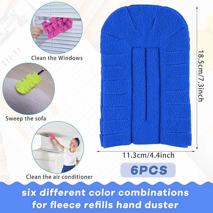 Zubebe 6 Pcs Duster Refill Reusable Fleece Duster Refills Feather Flat Dusters Multi Surface Washable Cleaning Pads Tools for Home, Blinds, Car, Pet, Furniture, Fans (Elegant Color)