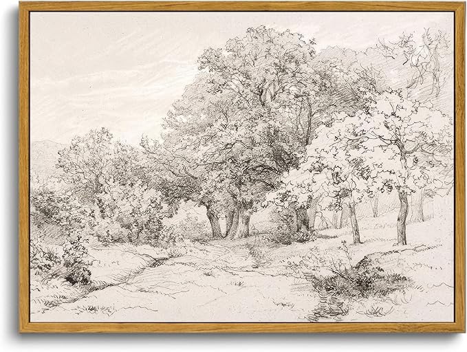 OIQArtOIQ Vintage Landscape Canvas Wall Art Framed Natural Scenery Painting Artwork Prints France Country Wilderness Farmhouse Decor Pictures Kitchen Bedroom Living Room Bathroom