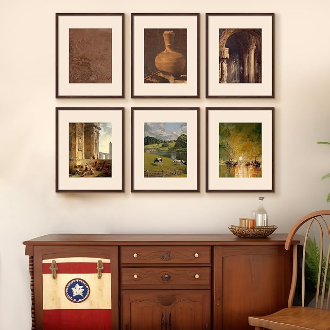 upsimples 16x20 Picture Frame Set of 5, Display Pictures 11x14 with Mat or 16 x 20 Without, Wall Gallery Poster Frames, Brown