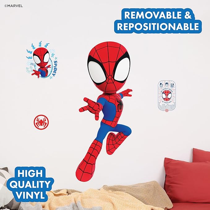 Marvel Spidey and His Amazing Friends Spider-Man Wall Decal - 27" Spidey Vinyl Stickers for Bedroom Bathroom Decor - Peel and Stick Room Decorations