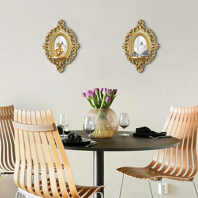 Three-Dimensional Relief Candle Sconces Set 2 Rustic Wall Mount Candle Holders Wood Hanging Wall Decor Mirrored Wall Art Hand Carved Home Decoration
