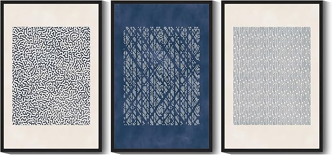 Drsoum Blue Mid-Century Modern Framed Wall Art Large 24x36in Minimalist Abstract Boho Wall Decor Geometric Artwork Kitchen Dining Room Black Framed