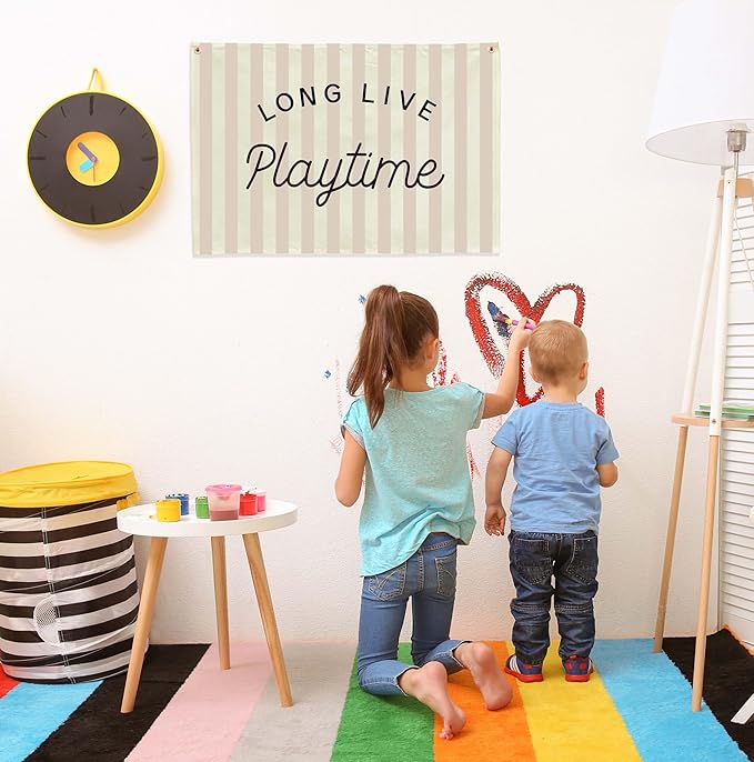 Nursery Wall Decor-Hanging Rectangular Banner Flag Poster Wall Art for Nursery playroom Decoration,Baby Shower Birthday Christmas Gift for Baby Boys Girls Kids-Long Live Playtime-Baby Growth Stuff