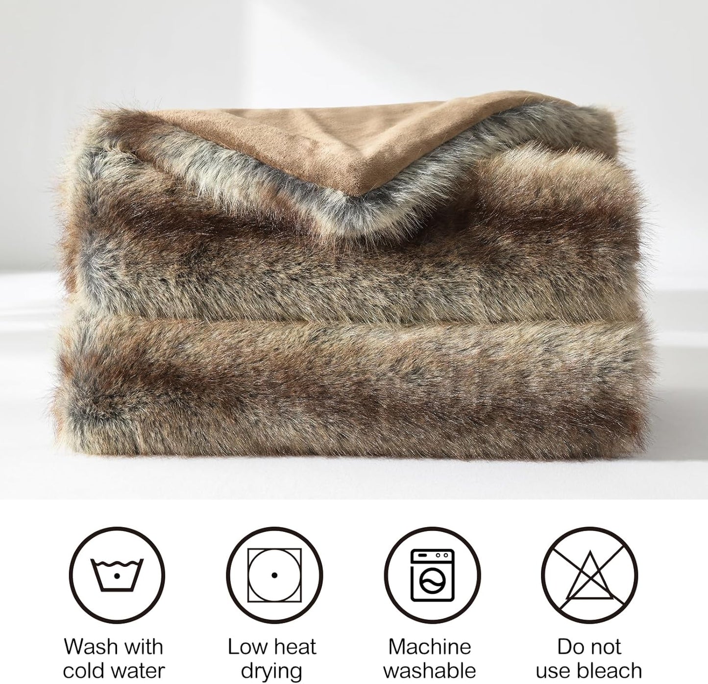 HORIMOTE HOME Luxury Plush Blanket, Soft & Cozy Fur Throw Blanket for Couch, Bed and Sofa, Fluffy Faux Fur Throw, with Shed-Free Design, 60x80 Inches Decorative Blankets, Brown Taupe Stripes