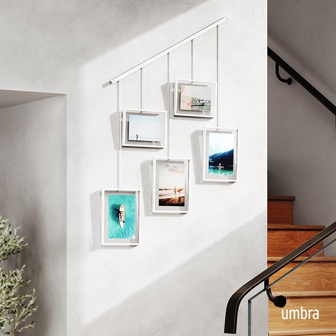 Umbra Exhibit Picture Frame Gallery Set, Adjustable Wall Collage Displays Five Photos (Two 4x6 and Three 5x7), Set of 5, White