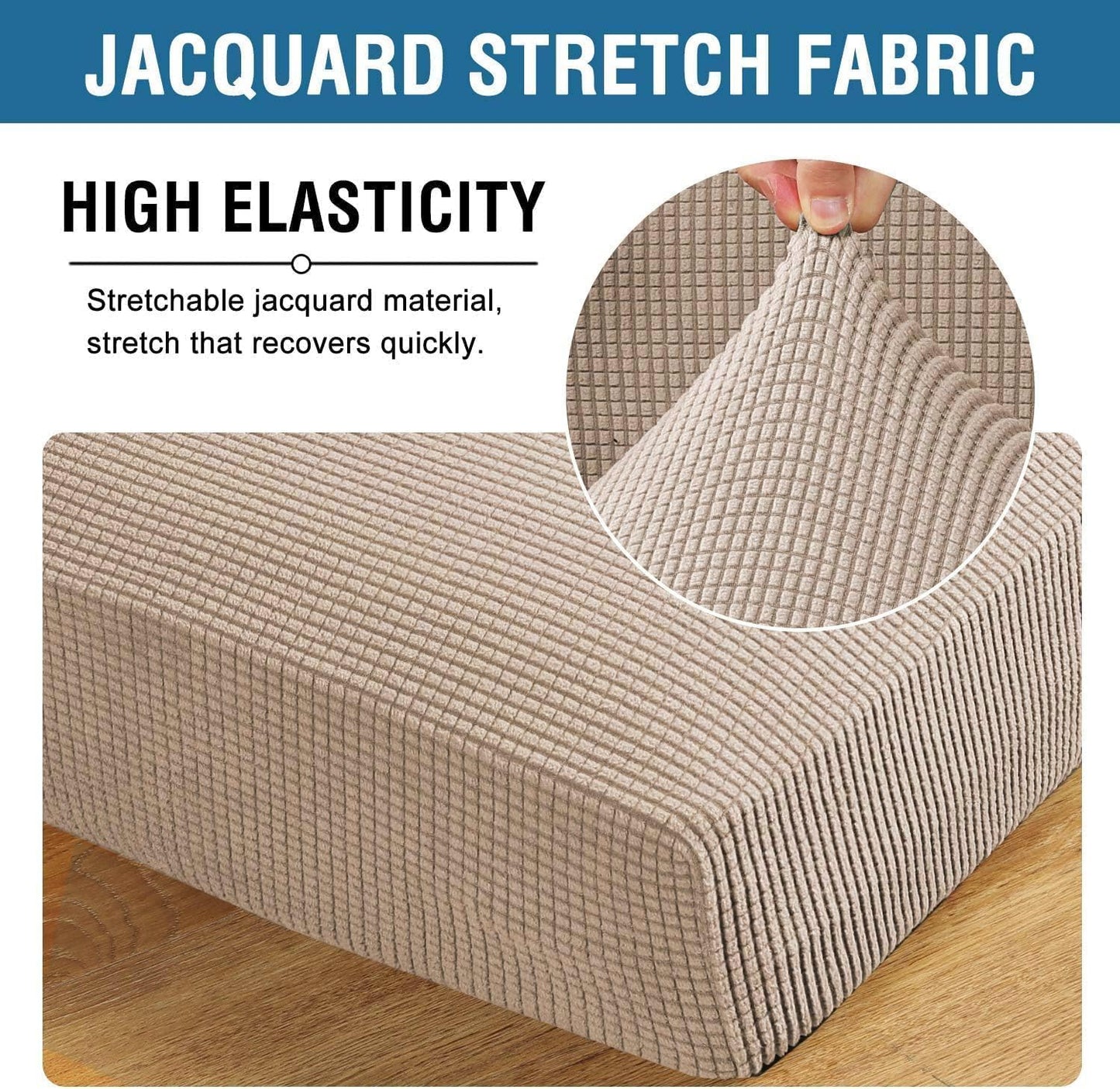 H.VERSAILTEX Super Stretch Individual Seat Sofa Covers Couch Slipcover Sets Thick Jacquard Textured Twill Fabric (2 Piece Large Sofa Cushion Covers, Sand)