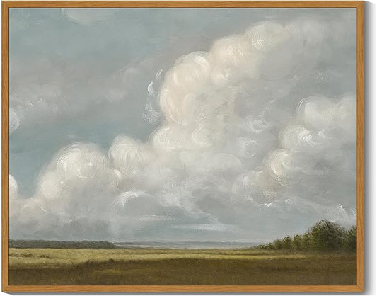 SHENIFY Vintage Framed Wall Art Grassland Meadow Landscape Scenery Rustic Home Decor Retro Decorations for Farmhouse Living Room Bedroom Ready to Hang Wall Artwork - 11x14in Natural Framed