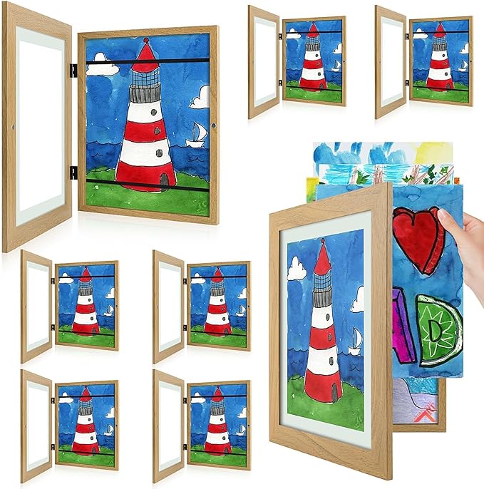 Golden State Art, 9x12 Kids Art Frames, Front-Opening Picture Frame Great for Kids Drawings, Artworks, Children Art Projects, Schoolwork, Home or Office (Brown, Set of 8)