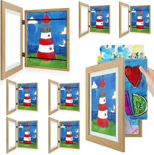 Golden State Art, 9x12 Kids Art Frames, Front-Opening Picture Frame Great for Kids Drawings, Artworks, Children Art Projects, Schoolwork, Home or Office (Brown, Set of 8)
