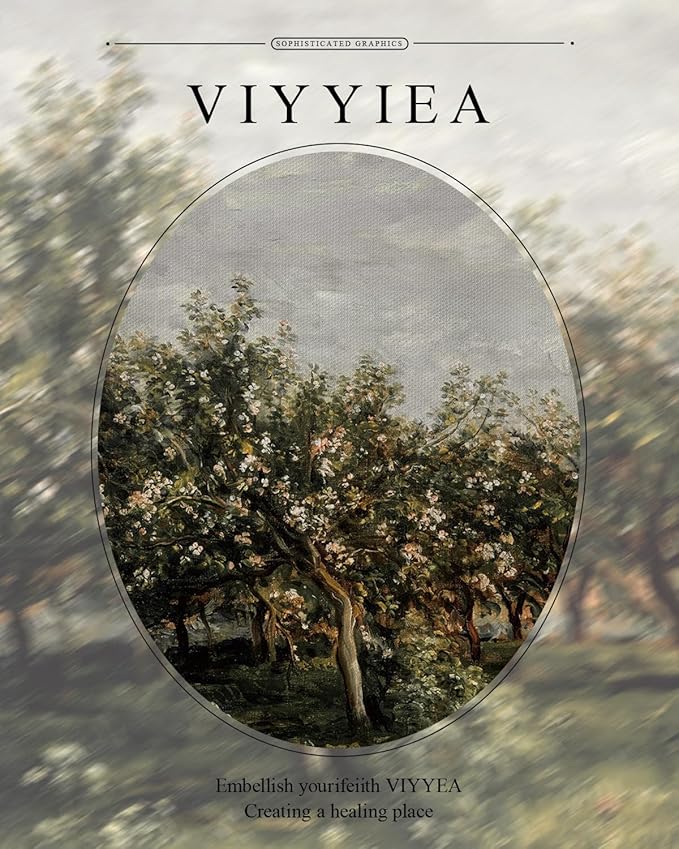 VIYYIEA Gold Framed Impressionist Landscape Orchard Wall Art, Elegant Nature Scene for Living Room Decor | Zero-Glare No Glass Design, Lightweight Canvas Painting | 8x10 Inch