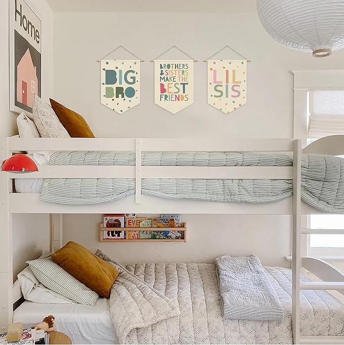 Little Sisters Canvas Banner Pink Girl Nursery Decor ,Sisters Bedroom Playroom Wall Art Decorations,Boho Twin Room Sign,Lil Sis Big Sis,Two Baby Kids Room Sibling Wall Hanging Pennant Flag Banner