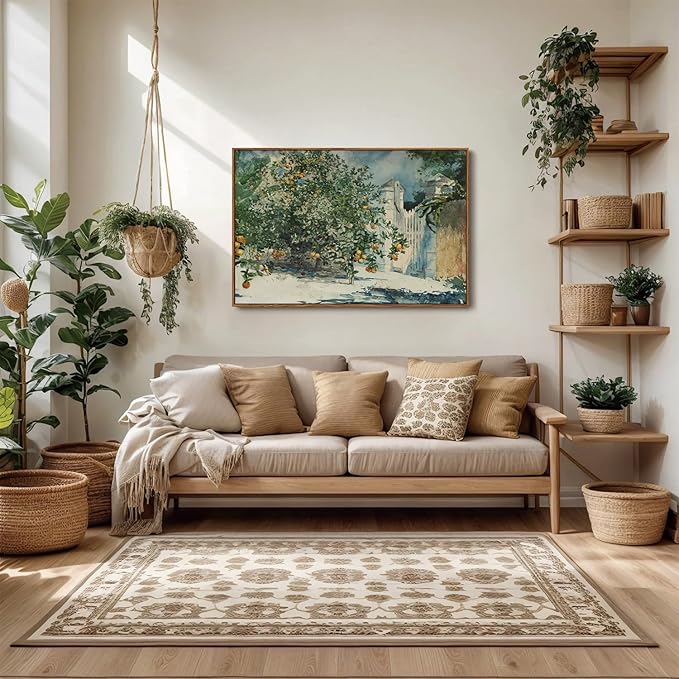 OIQArtOIQ Framed Vintage Landscape Wall Art Orange Trees Still Life Oil Painting Canvas Prints Country Farmhouse Aesthetic Decor Pictures for Kitchen Bedroom Living Room Bathroom