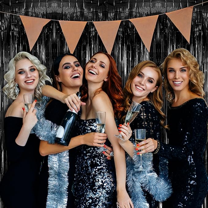 20 Pack Black Party Streamers Backdrop Tinsel Foil Fringe Curtains Halloween Party Decorations Birthday Wednesday Twilight Party Decorations Graduation Wizard Party Supplies