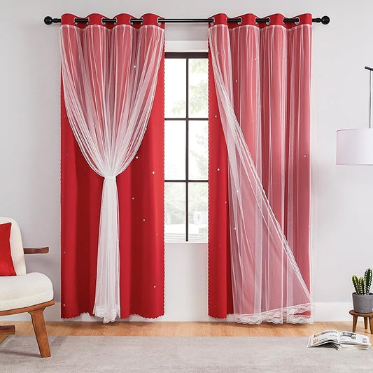 XiDi Blackout Curtains for Bedroom Windows - Unicorn Pattern for Girls & Kids Room, Living Room - 63x52 Inches, 2 Panel, Red