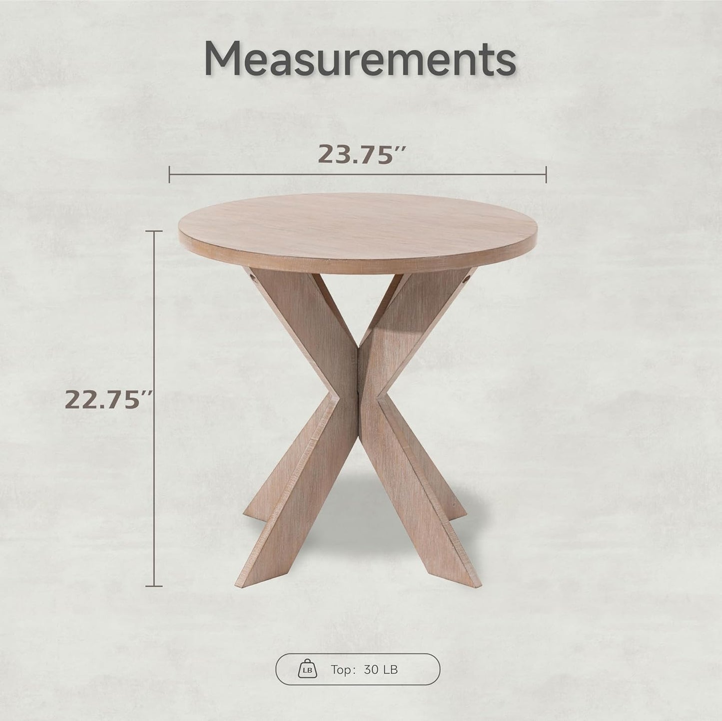 Farmhouse Cross Leg end Table, French Country Accent Side Table for Family, Dinning or Living Room, Small Spaces, Modern, Round, Vintage Grey Finish.