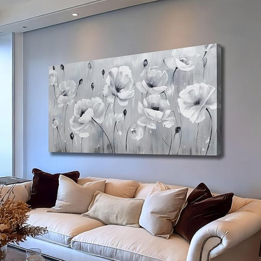 Belmrxne Large Floral Wall Art Black and Grey Wall Decor flower Canvas Painting Aesthetic Artwork modern Trendy canvas print for Living Room Bedroom Dining Room Office 29x58 Inches
