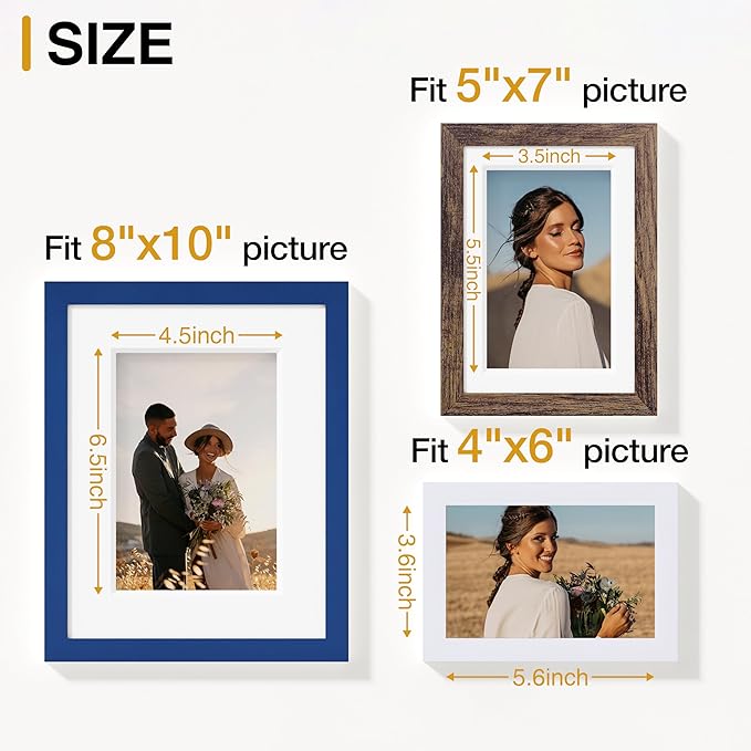 Vittanly Picture Frames Set of 10, Picture Frames Collage Wall Decor with Two 8x10, Four 5x7 and Four 4x6 Photo Frames, Gallery Wall Frame Set for Wall or Tabletop Display, Blue, Brown and White