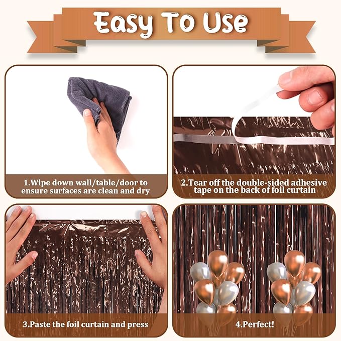 3.3 x 6.6 ft Foil Fringe Backdrop Curtains, Tinsel Streamers Party Decorations, Fringe Backdrop for Birthday, Baby Shower, Gender Reveal, Graduation (6, Brown)