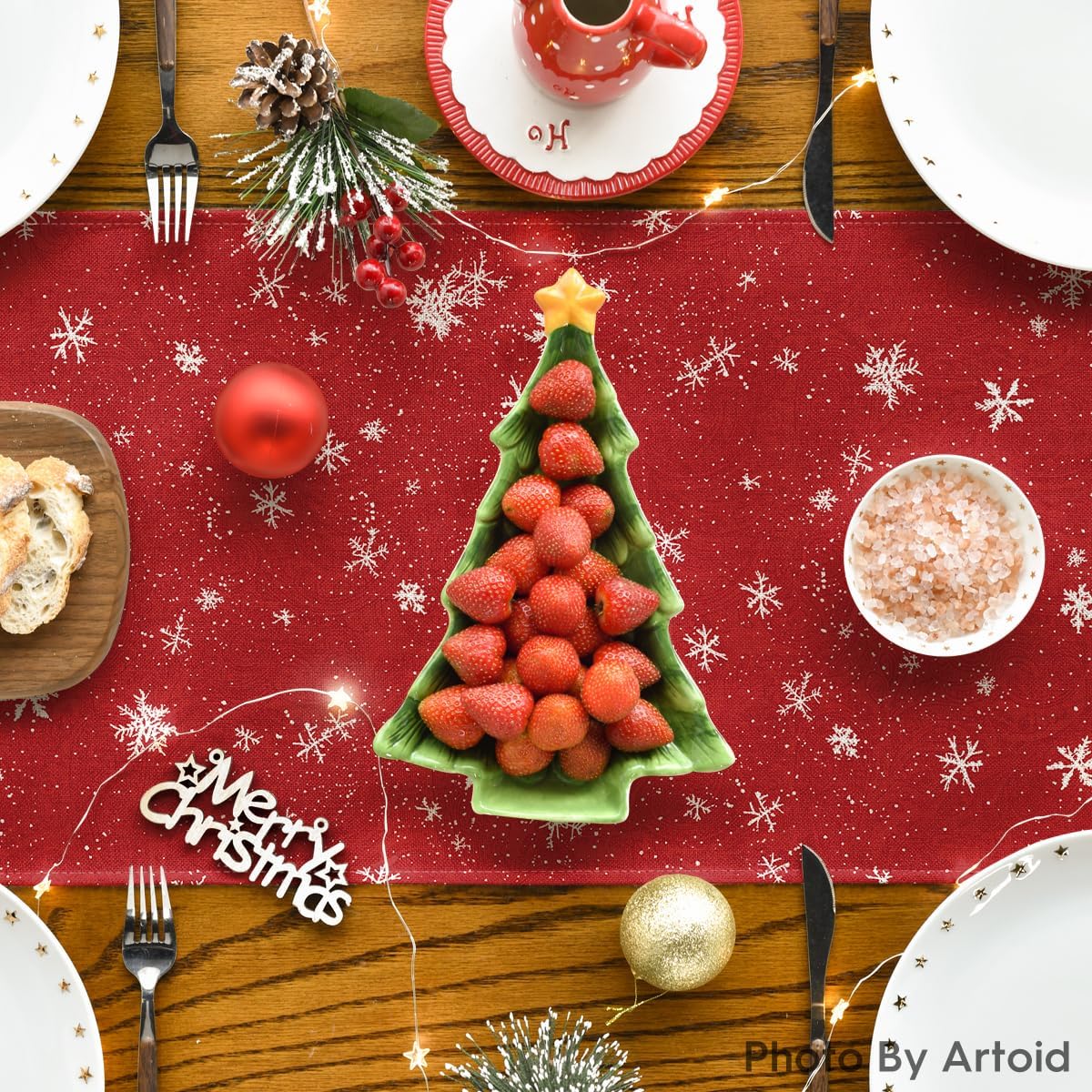 Artoid Mode Snowman Christmas Birds Trees Table Runner, Seasonal Winter Xmas Holiday Kitchen Dining Table Decoration for Indoor Outdoor Home Party Decor 13 x 72 Inch
