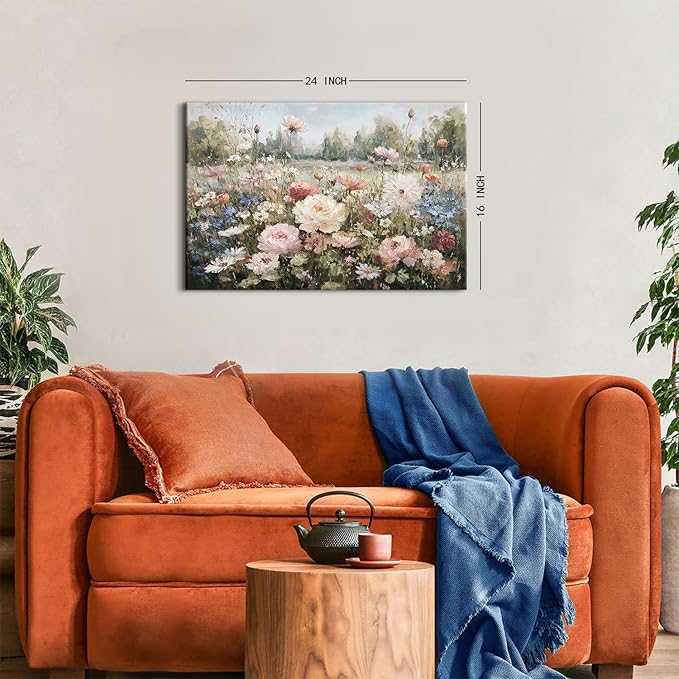 Vintage Floral Wall Art Colorful Flowers Wall Decor for Bedroom Retro Wildflowers Canvas Painting Rustic Farmhouse Flower Pictures Aesthetic Artwork for Living Room Bedroom Home Decoration 16x24"