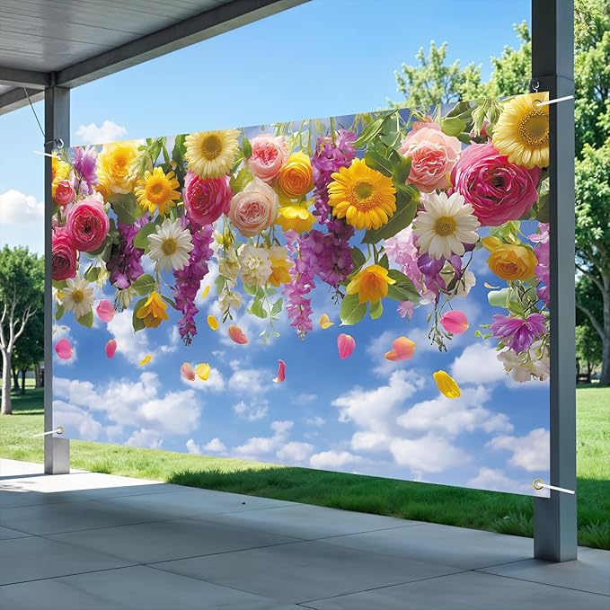 Spring Flower Backdrop 71'' x 43'' Hello Spring Banner Flower Backdrop Decorations for Photography Background Photo Prop Booth Party Decor