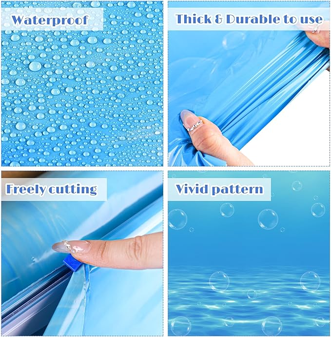 Kochorie 54 Inch x 200 Ft Ocean Waves Plastic Tablecloth Roll in Slide Cutter Box Under the Sea Table Cover Blue Water Print Backdrop Bulletin Board Plastic Roll for Beach Pool Birthday Party Decor