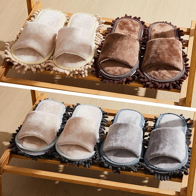Jecery 4 Pair Washable Microfiber Mop Slippers Detachable Dusting Shoes for Floor Cleaning, Office & Home Use Suitable for Women & Men(Blue, Brown, Beige, White,L Size)